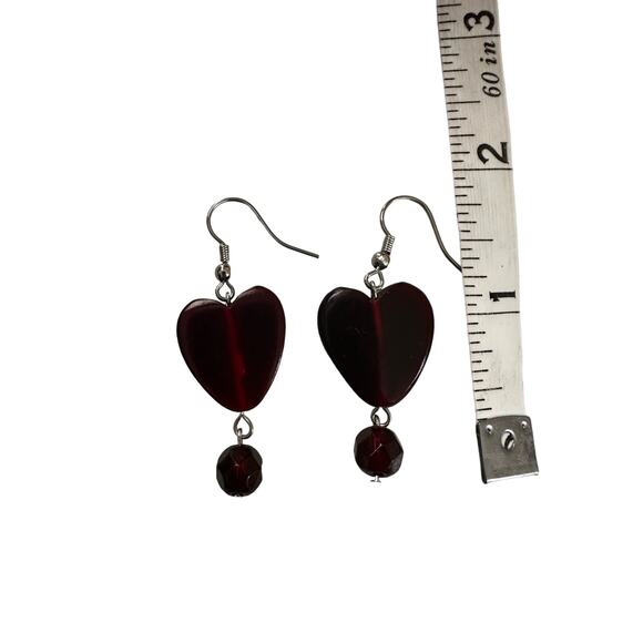 Two Pairs Red Glass Heart Earrings - Picture 5 of 6